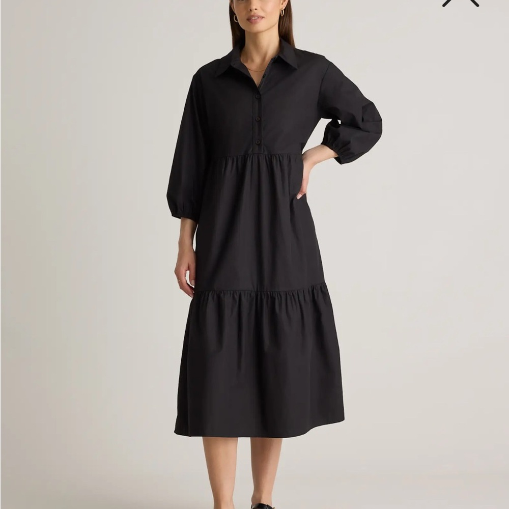 Quince Black Tiered Midi Dress